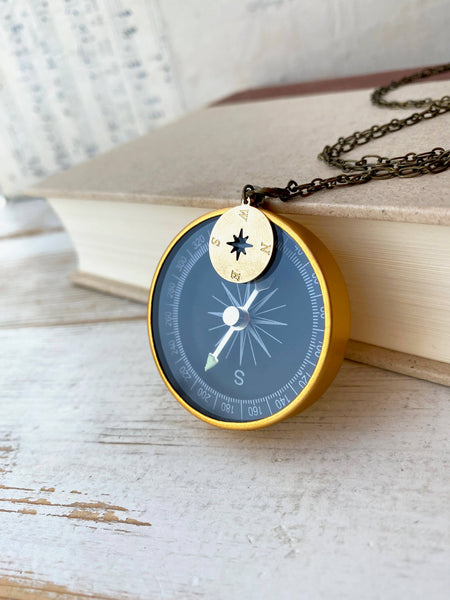 Compass Necklace Gold Working Compass Hiking Camping